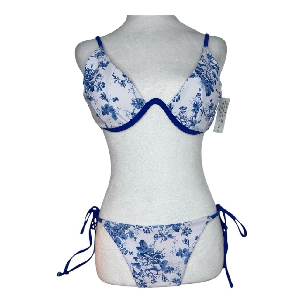 NWT ZAFUL Two Piece Swimsuit Underwire Back Clasp Side Tie Floral Print Medium